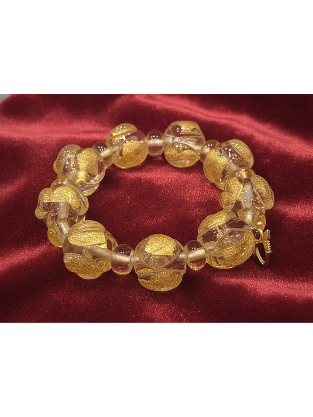 Vtg Venetian Aventurine Clear Abstract Beads assembled on Stretch Bracelet